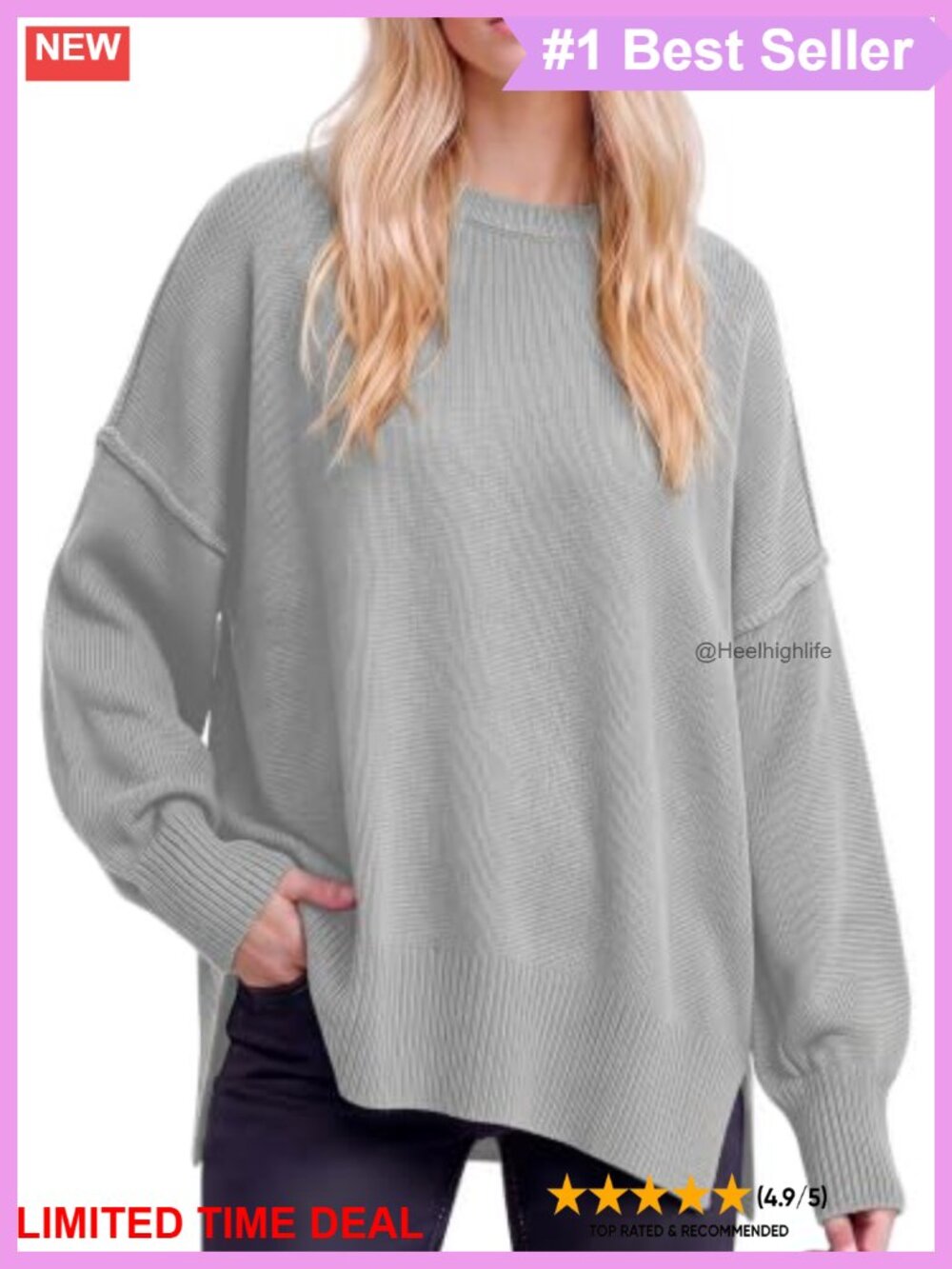 Women's Oversized Knit Sweater Long Sleeve Crew Neck Pullover